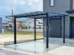カーポート2台(ワイド) ツイン 三協アルミ スカイリード 奥行勾配 両側支持 フラット屋根