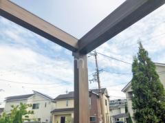 1階テラス屋根 (雨除け) タカショー フル木製調 シンプルスタイル テラス フラット屋根 スタンダード 壁付