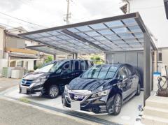 カーポート2台(ワイド) ツイン 四国化成 木製調 マイポートNext フラット屋根 後ろ柱