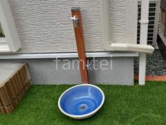 立水栓 ユニソン スプレスタンド60 蛇口2個付き 水受け(パン) 陶芸ポット パレッタ