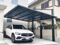 カーポート2台(ワイド) ツイン 三協アルミ ダブルフェース 側面支持 フラット屋根 後ろ柱